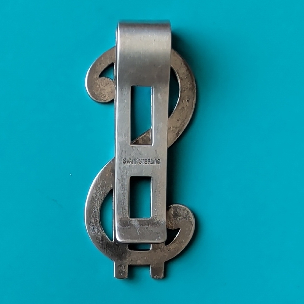 Vintage Sterling Silver Dollar Sign Money Clip - Picture 2 of 4